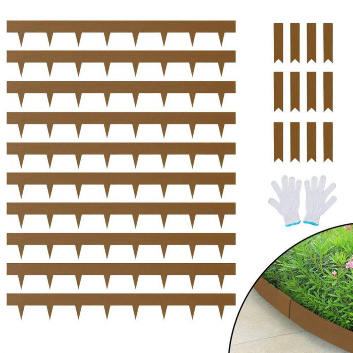 Metal landscape edging set with extended spikes for secure ground anchoring, made from rust-proof galvanized steel and powder-coated for durability 