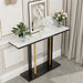 White marble console table with sleek design for narrow living room spaces