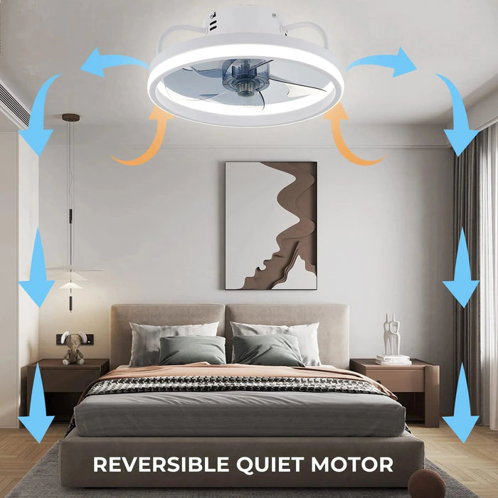 Modern LED Ceiling Fan with Two-Way Blade, Timer, Remote & Tri-Color Light in White