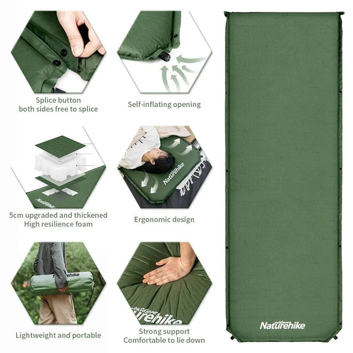 Self-Inflating Camping Mattress “ Portable Foam Sleeping Mat for Tents (Green) - Durable and Comfortable Outdoor Sleeping Pad for Camping and Hiking