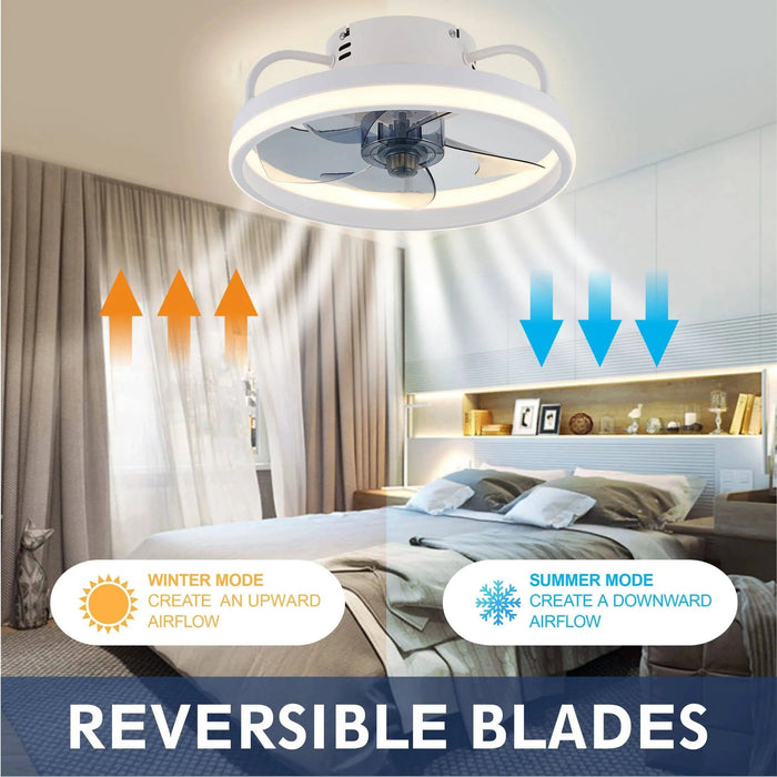 Modern LED Ceiling Fan with Two-Way Blade, Timer, Remote & Tri-Color Light in White for Contemporary Home Decor and Energy-Efficient Cooling