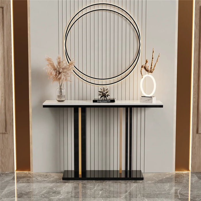 Long narrow white marble console table for living room with elegant design