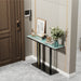 White marble console table with sleek design for narrow living room spaces