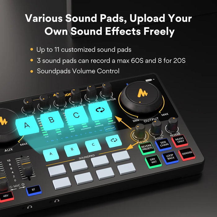 Built-in sound effects and customizable controls for creative audio manipulation