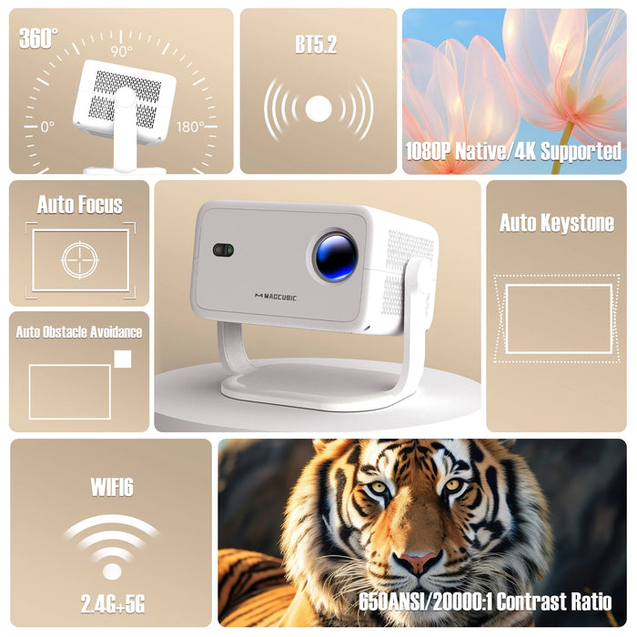 Compact Smart Projector with Keystone Correction & Dual-Band WiFi