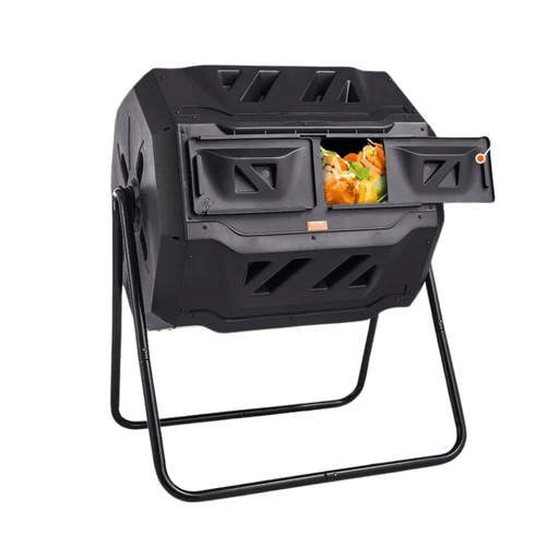 43 Gallon Dual Chamber Compost Tumbler - Green Life Composting Solution in Green, with 360° Tumbling Design, Vents for Airflow, and Detachable Sliding Door