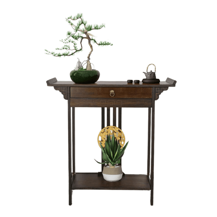 Vintage Rustic Console Table with Pull Drawer & Shelf - FLUXA