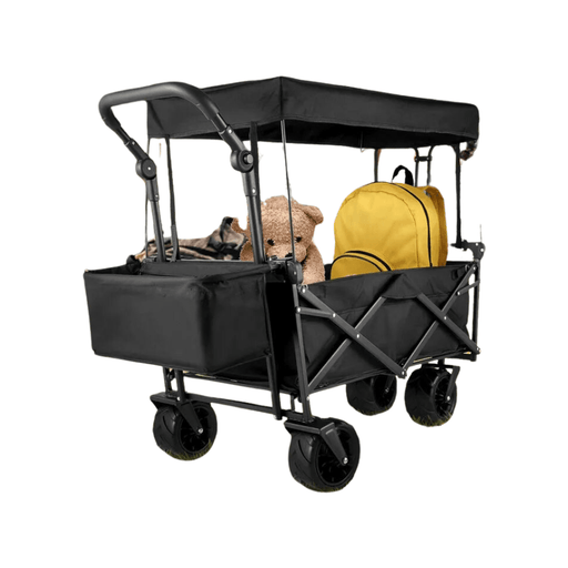 Robust Folding Wagon Cart with Adjustable Handle Bar and Removable Canopy - FLUXA