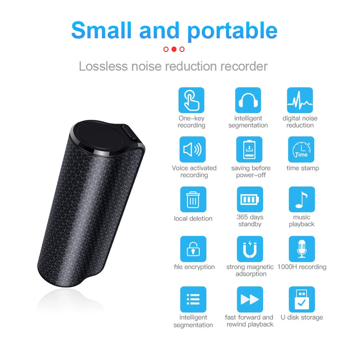 Black 32GB Mini Digital Voice Recorder with Magnetic Dictaphone and MP3 Playback - Compact and versatile audio recording device for capturing high-quality sound