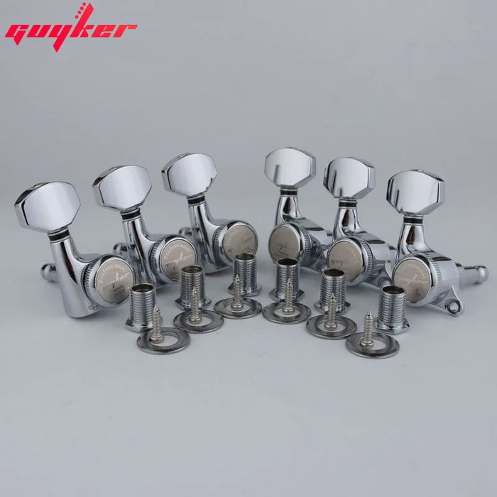 Package includes 6 guitar locking tuners, 6 ferrules, and 6 threaded bushings