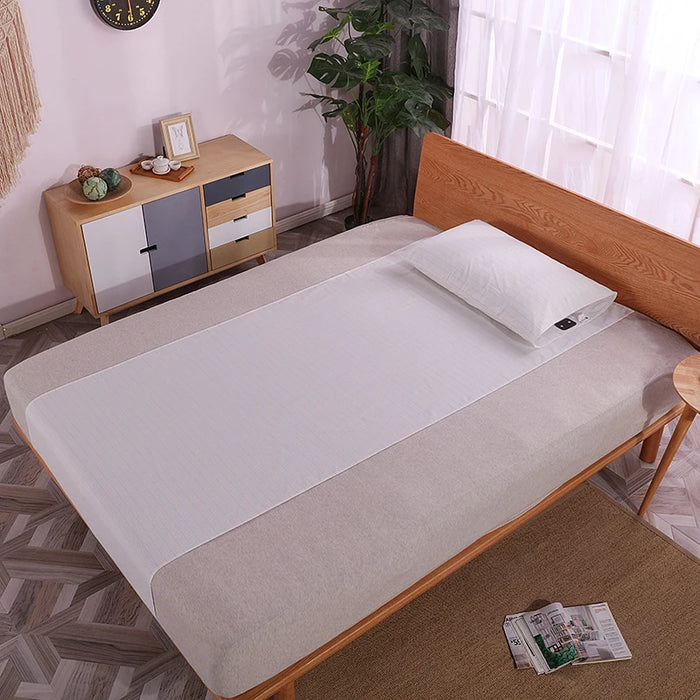 Grounded Half Bed Sheet 90 x 265 cm White with Silver Conductive Cord - Soft and luxurious white bed sheet with integrated silver conductive cord