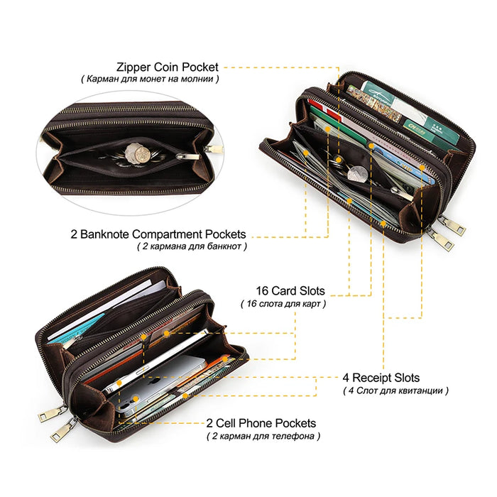  Elegant coffee-colored leather wallet with detachable wrist strap 