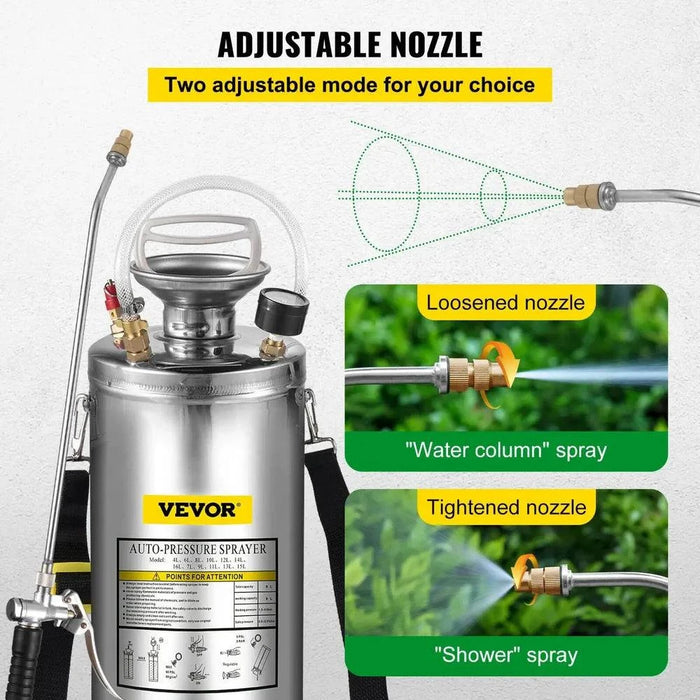 Hand Powered Stainless Steel Sprayer Pump for 8 Litres Garden and Lawn Use