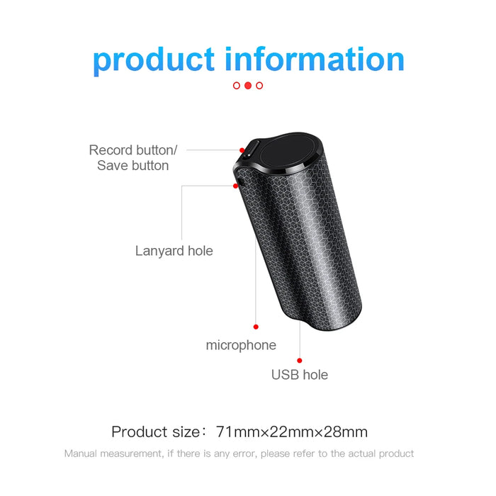 Black 16GB Mini Digital Voice Recorder with Magnetic Dictaphone and MP3 Playback for Clear and Convenient Audio Recording and Playback