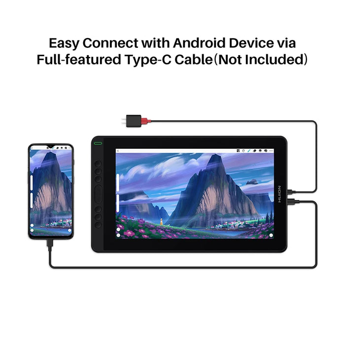 Green drawing monitor with pen display, compatible with Android, Windows, and Mac OS, comes with stand for easy use

