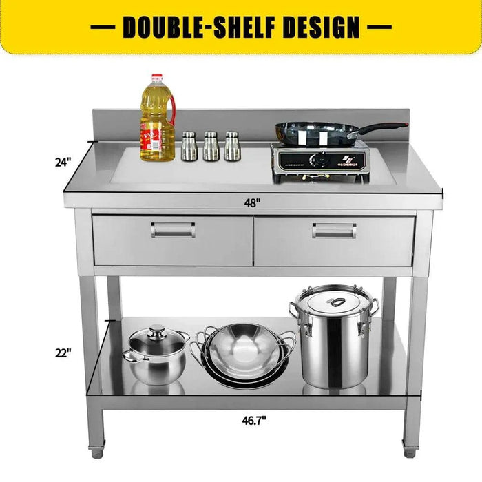 Stainless Steel Kitchen Work Prep Table with Ample Storage Space and Rock Solid Design