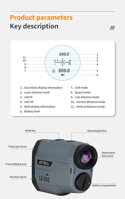 Golf Laser Rangefinder 650M with Slope & Flag-Lock for precise distance measurement on the golf course