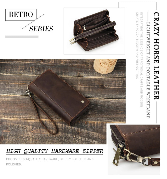  Men's leather clutch wallet with multiple compartments and phone pocket 