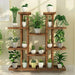 Natural Pine Wood and Metal Tiered Plant Stand, 116 x 115 cm