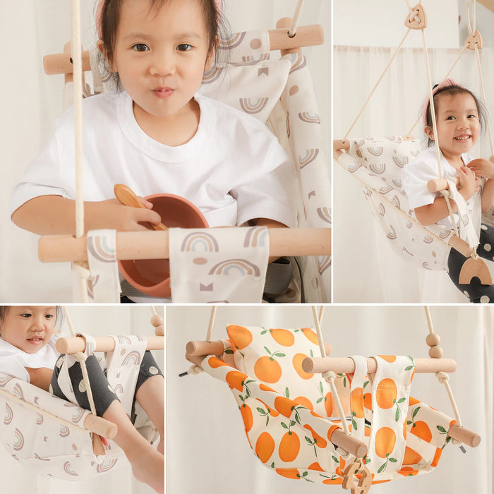 Outdoor Baby Bouncer Chair, Canvas & Wood