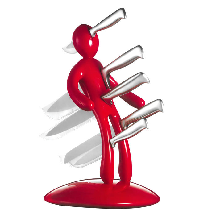 Innovative red humanoid knife holder rack made from durable stainless steel and PP materials