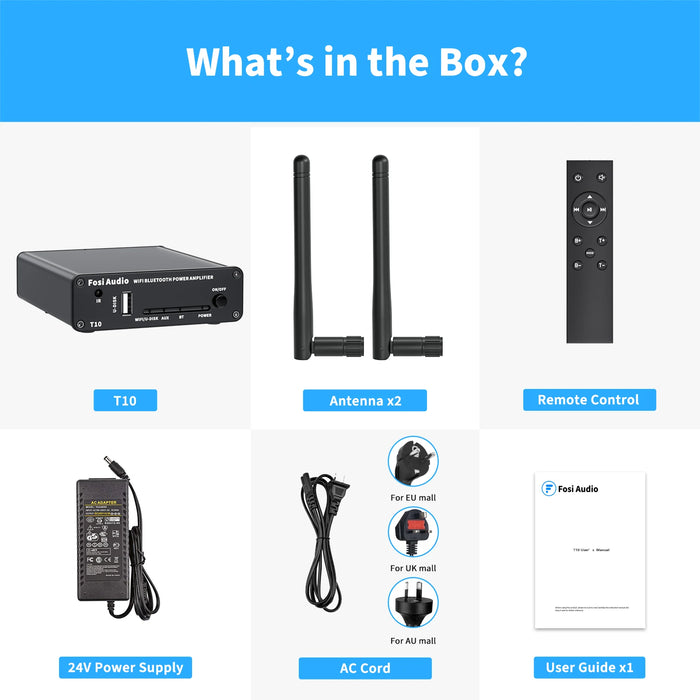 Stereo Wi-Fi Audio Amplifier with Bluetooth and AUX Input