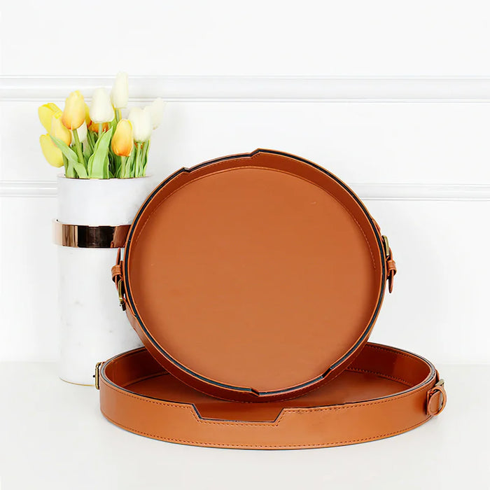 Rectangular Leather Tray – Belt Buckle Accent Home Decor LARGE ROUND