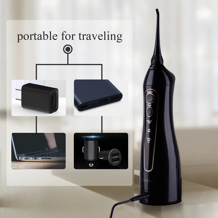 Cordless water dental flosser portable oral irrigator in white for hygiene