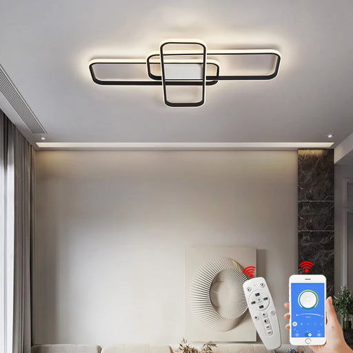 Modern black LED ceiling light with energy-efficient illumination, suitable for global electrical systems
