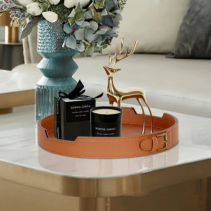 Rectangular Leather Tray – Belt Buckle Accent Home Decor LARGE ROUND