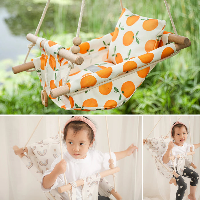 Outdoor Baby Bouncer Chair, Canvas & Wood