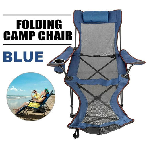 Outdoor Folding Camp Chair with Footrest Blue - Portable Bed Nap Chair for Camping, Fishing, Beach - FLUXA