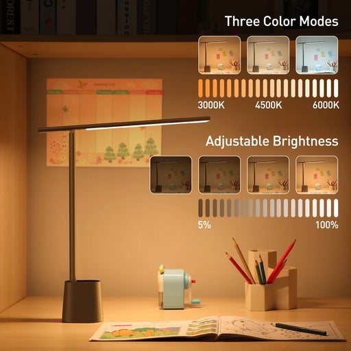 Modern foldable LED desk lamp with auto-adjust brightness