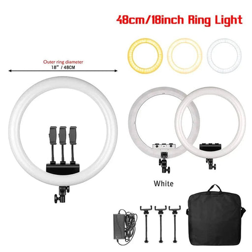 48 cm Ring Light with Tripod Stand and USB Charging (No Tripod White) for Photography, Video Recording, and Live Streaming