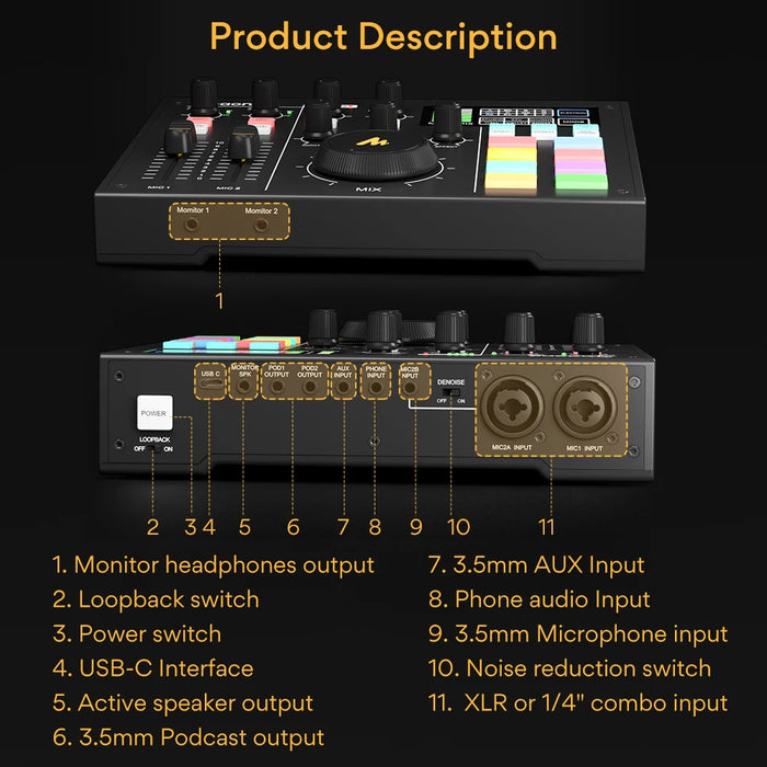 Studio Sound Card Mixer for DJs and Content Creators