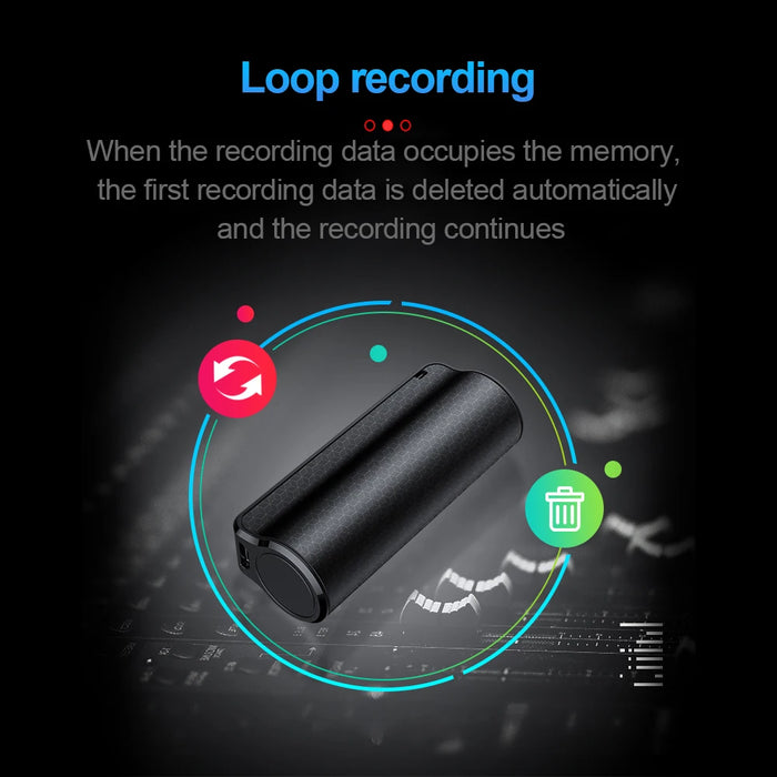 Black 32GB Mini Digital Voice Recorder with Magnetic Dictaphone and MP3 Playback recorder in black color with 32GB capacity and magnetic feature for easy attachment