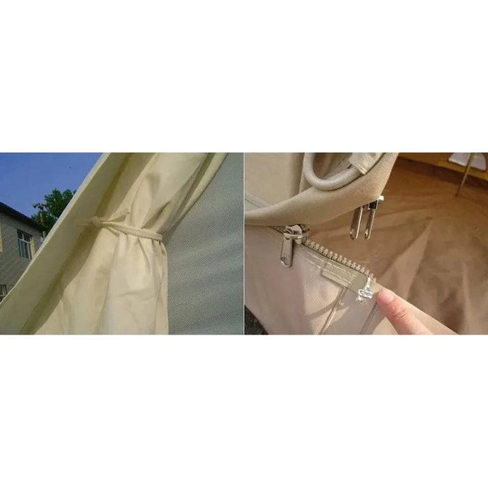 Weather-resistant design with mesh windows and door covers