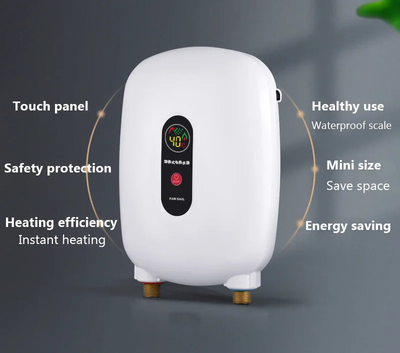 White 3500W Tankless Instant Water Heater for Kitchen & Bathroom