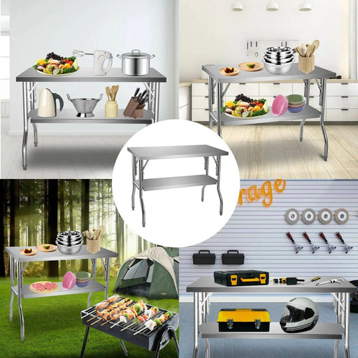 Stainless Steel Single-Shelf Folding Work Prep Table 48x24 cm for Home & Commercial Use - Convenient and Space-Saving Table Option