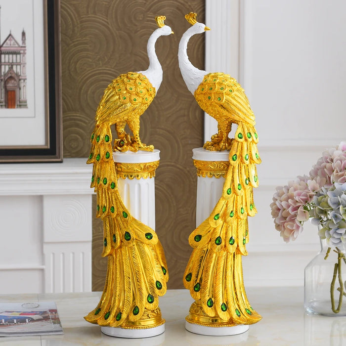 European Style Resin Peacock Figurine for Table Decor