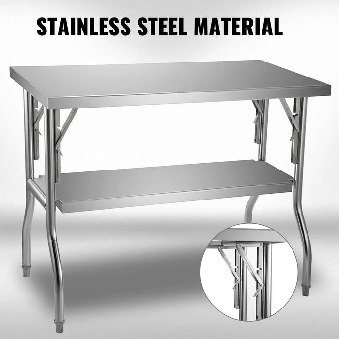 Stainless Steel Single-Shelf Folding Work Prep Table 48x24 cm - Ideal for compact storage in both home and commercial kitchens