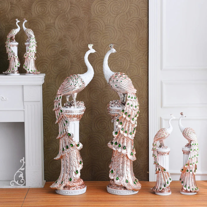 European Style Resin Peacock Figurine for Table Decor