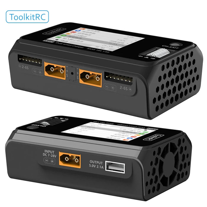 Black 500W 15A DC dual channel smart charger for 1-6S lipo battery