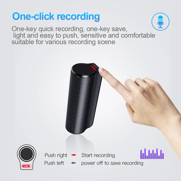 Black 32GB Mini Digital Voice Recorder with Magnetic Dictaphone and MP3 Playback capturing high-quality audio recordings