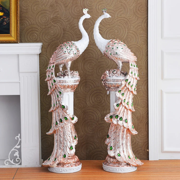 European Style Resin Peacock Figurine for Table Decor