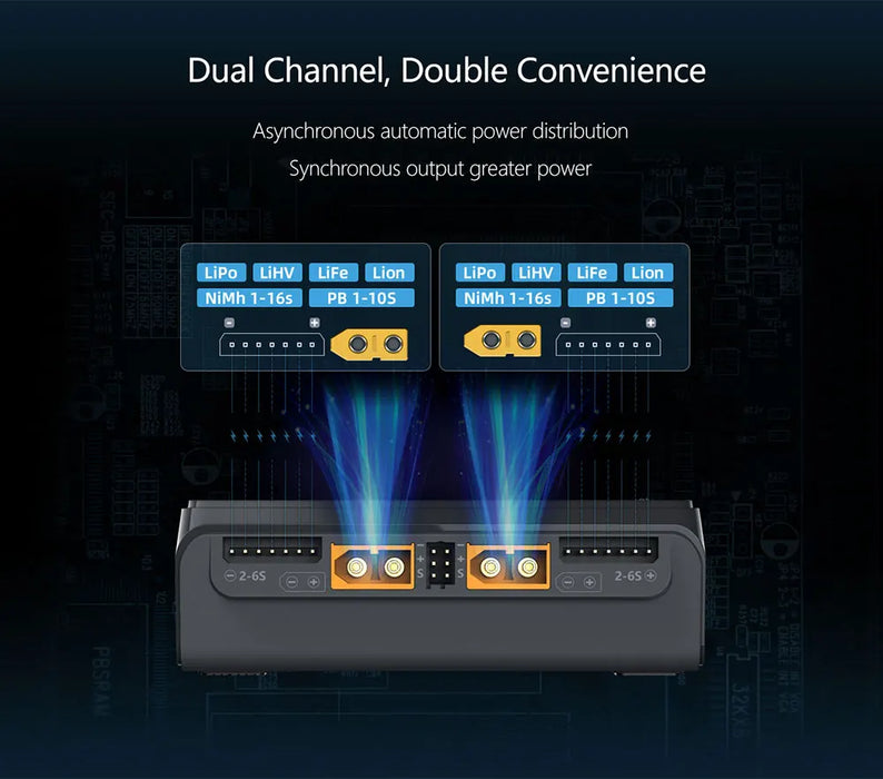Dual channel charger with advanced heat dissipation system and 24-inch LCD display