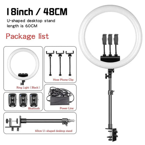 48 cm Ring Light with Tripod Stand and USB Charging in Black