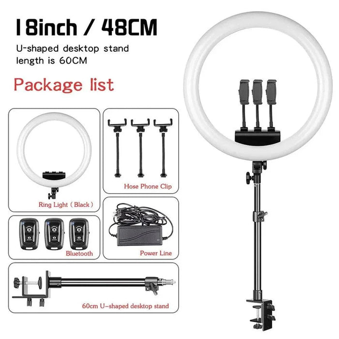 48 cm Ring Light with Tripod Stand and USB Charging in Black