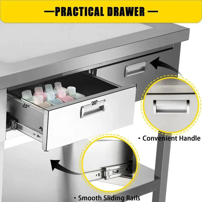 Professional Stainless Steel Kitchen Work Prep Table with Double Drawers and Ergonomic Handles