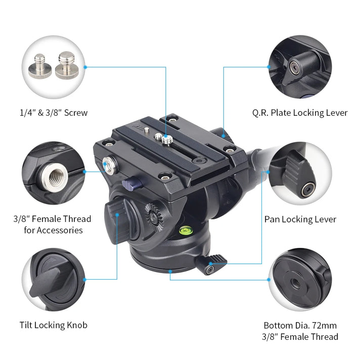 Aluminum Fluid Head Tripod for DSLR and Camcorders